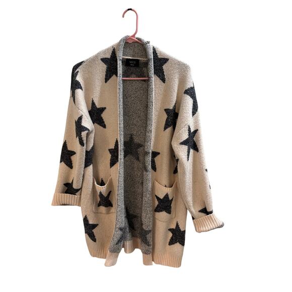 VICI Sweaters - VICI OVERSIZED STARS CARDIGAN BEIGE BLUE SIZE SMALL